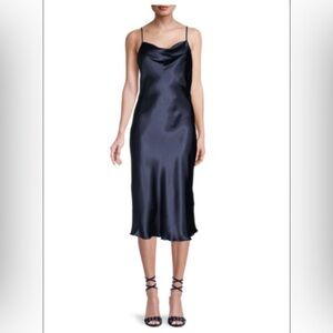 Silky cowl neck slip dress in navy